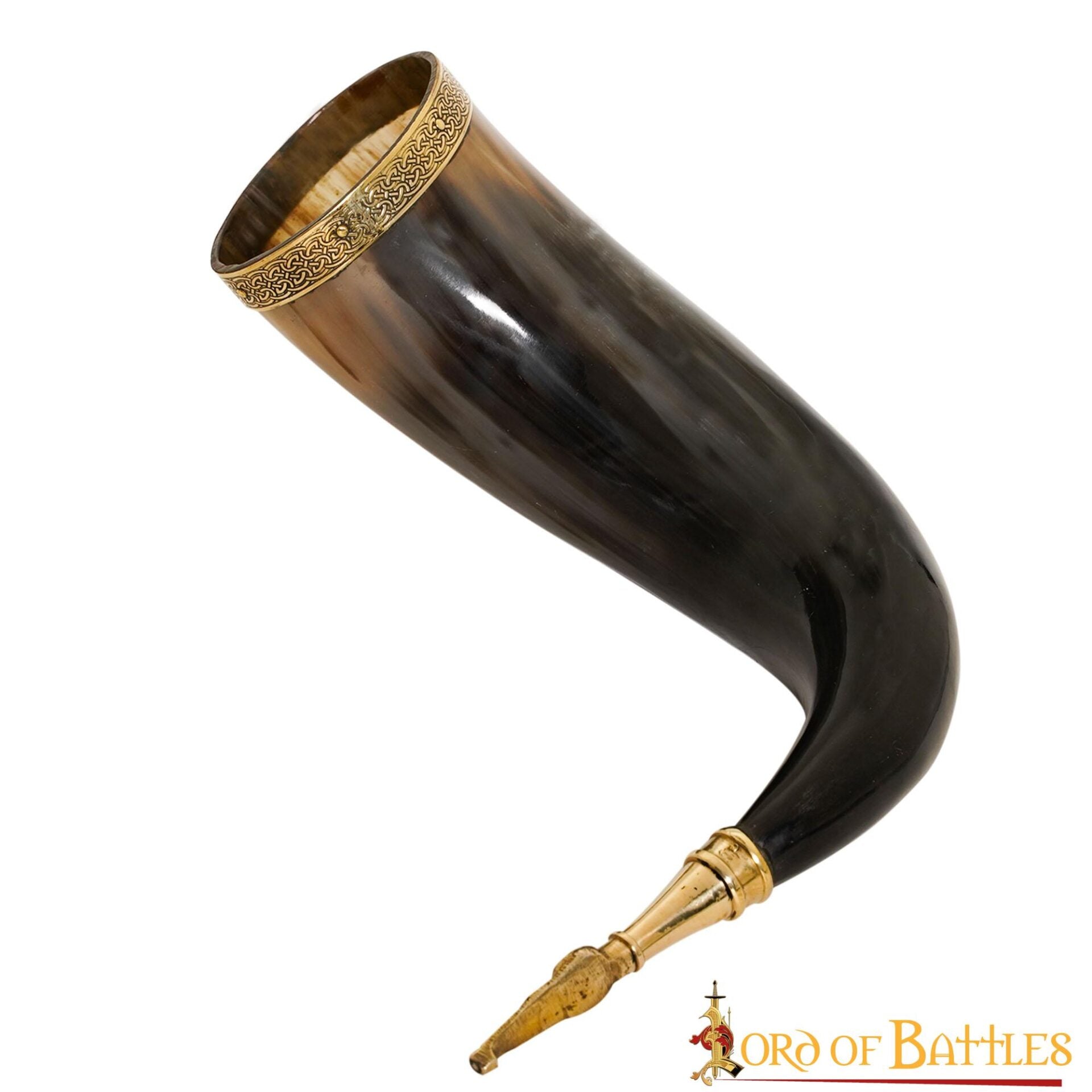 Cuerno Vikingo para Beber con Runa de Algiz - Cuerno de Buey Natural Pulido con Borde y Punta de Latón - Imagen 9