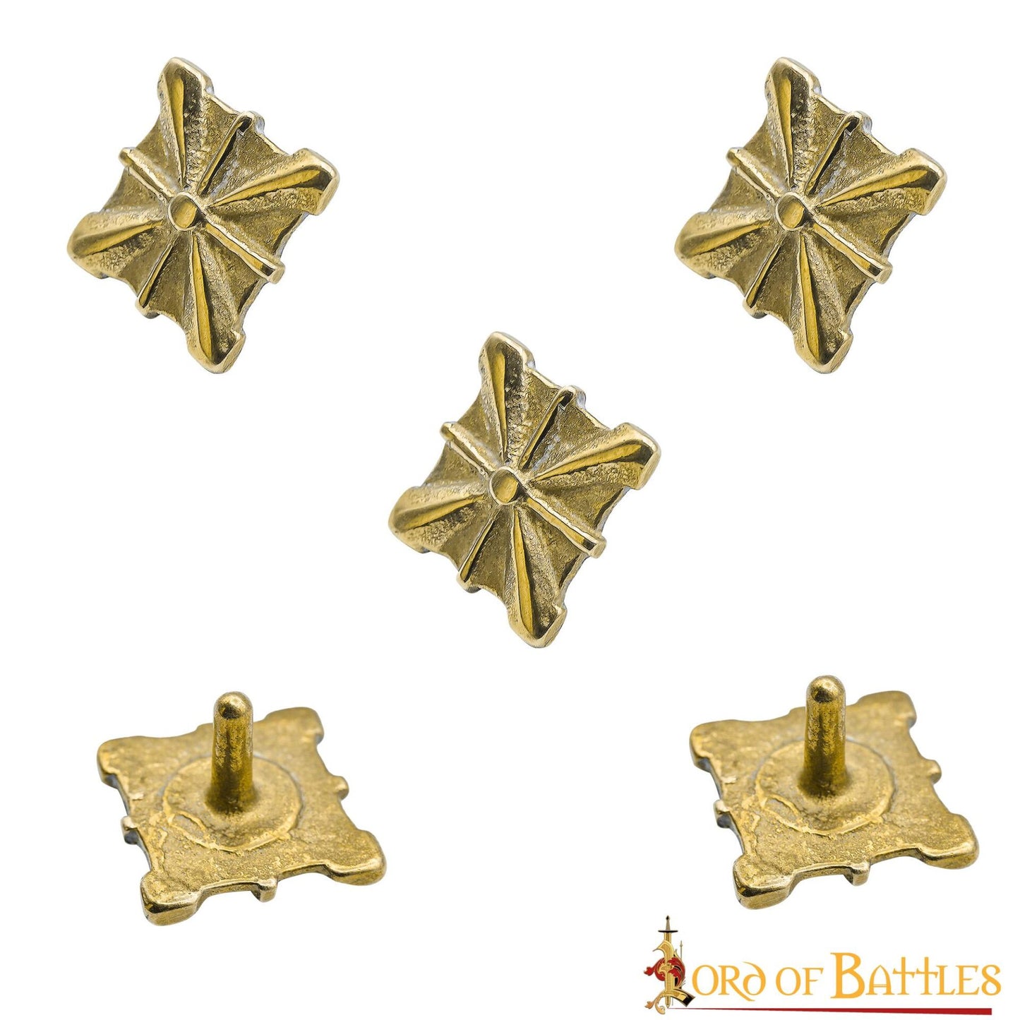 Monturas Medievales de Latón Macizo Puro, Herrajes Decorativos para Uso en Cuero| Juego de 5, 2cm - Imagen 11