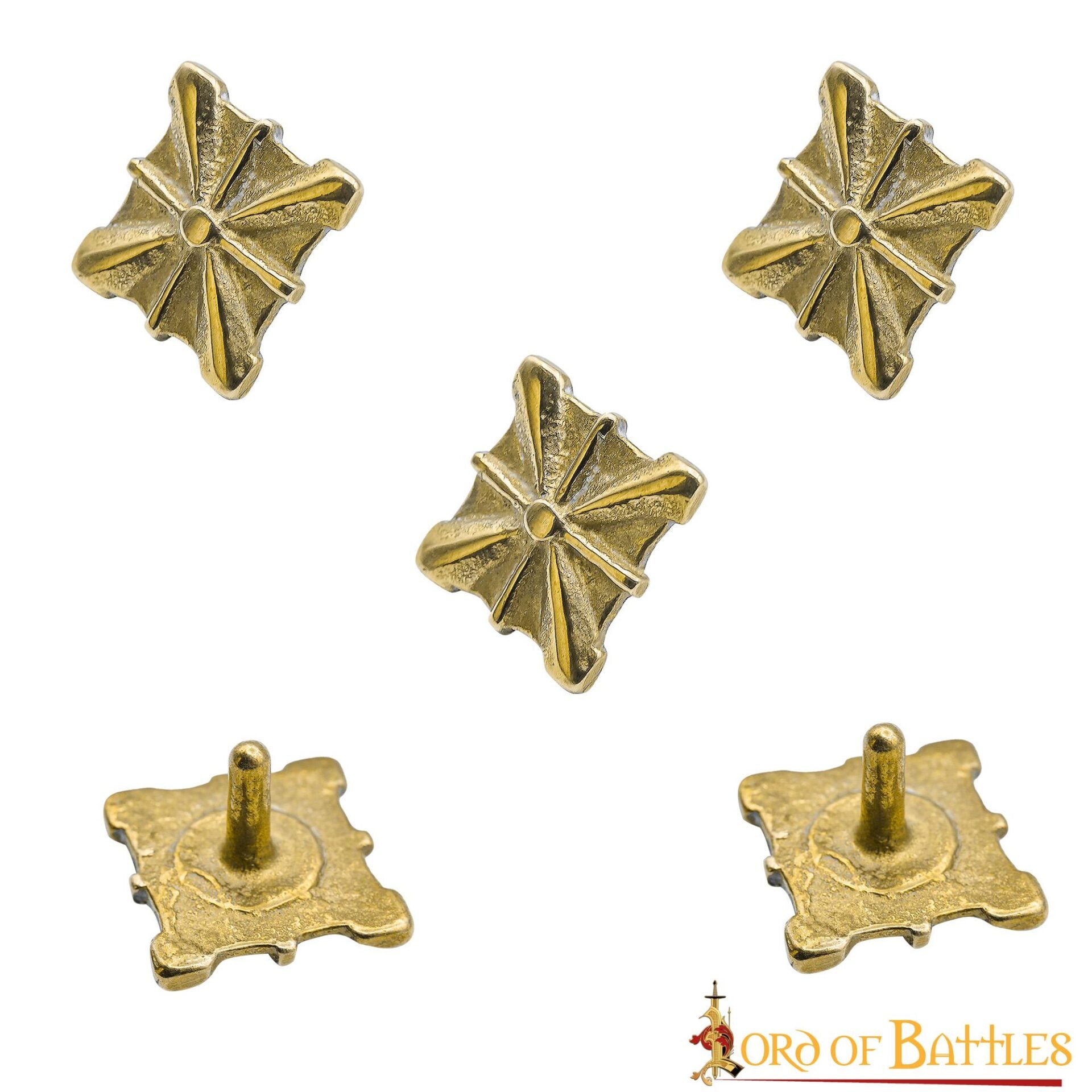 Monturas Medievales de Latón Macizo Puro, Herrajes Decorativos para Uso en Cuero| Juego de 5, 2cm - Imagen 11