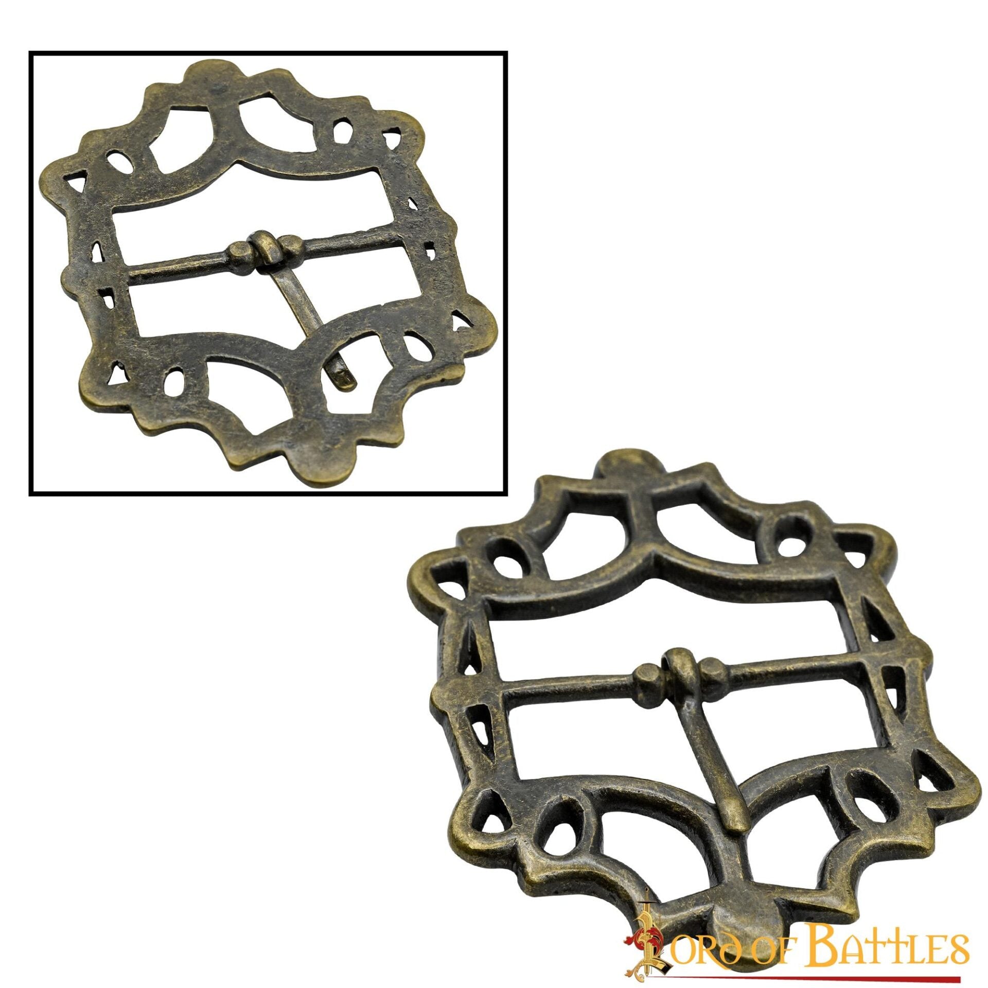 Cinturón Medieval de Latón Hebilla Gótica - Acabado Latón Antiguo - Imagen 10