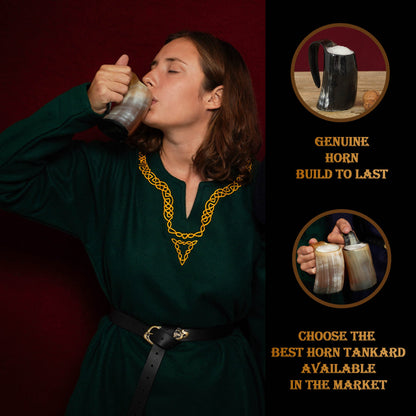 Juego de 2 Tazas de Cerveza Mythrojan Viking Horn - Tazas de Cerveza de Cuerno de Buey Pulidas a Mano con Asa - Tazas de Cerveza de Hidromiel de 4.5 - Imagen 6