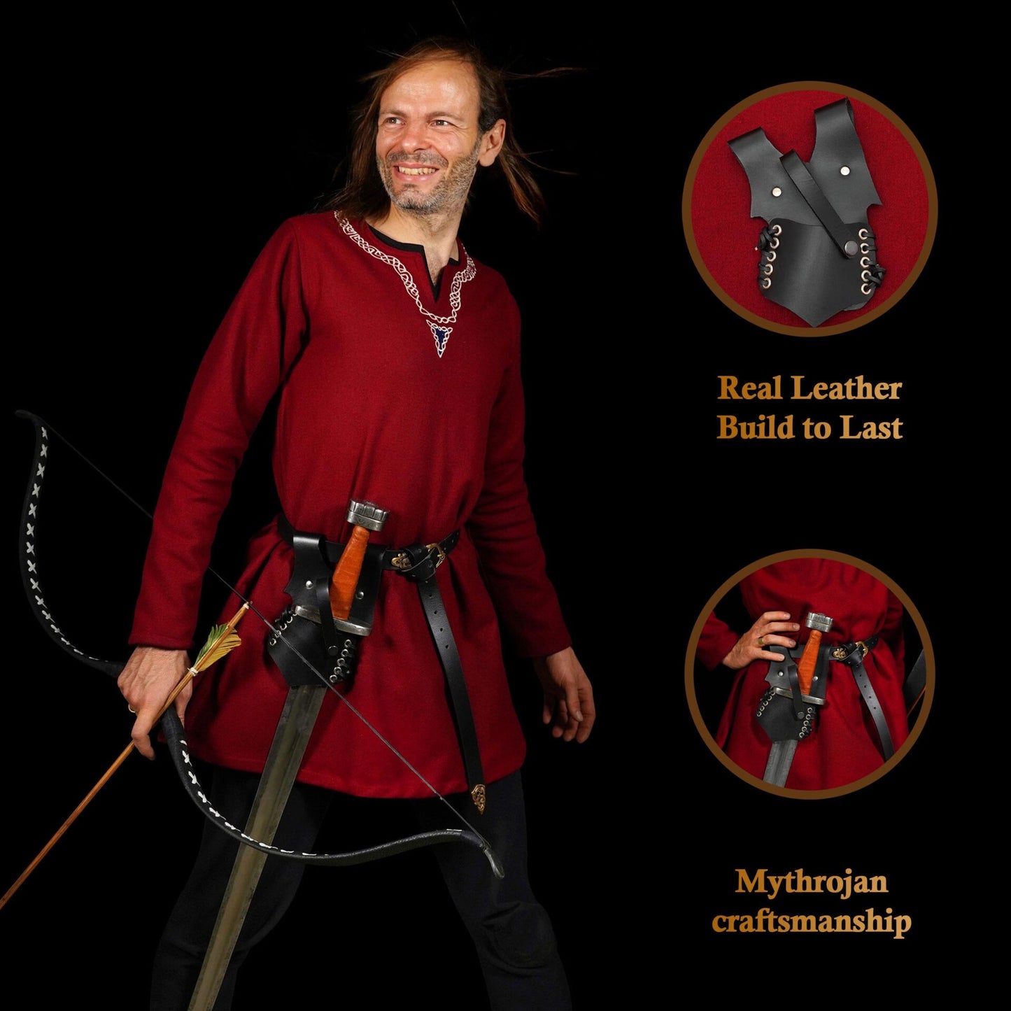 Mythrojan Renacimiento Medieval Espada de Cuero Rana Espada Larp Disfraz Accesorio - Imagen 2