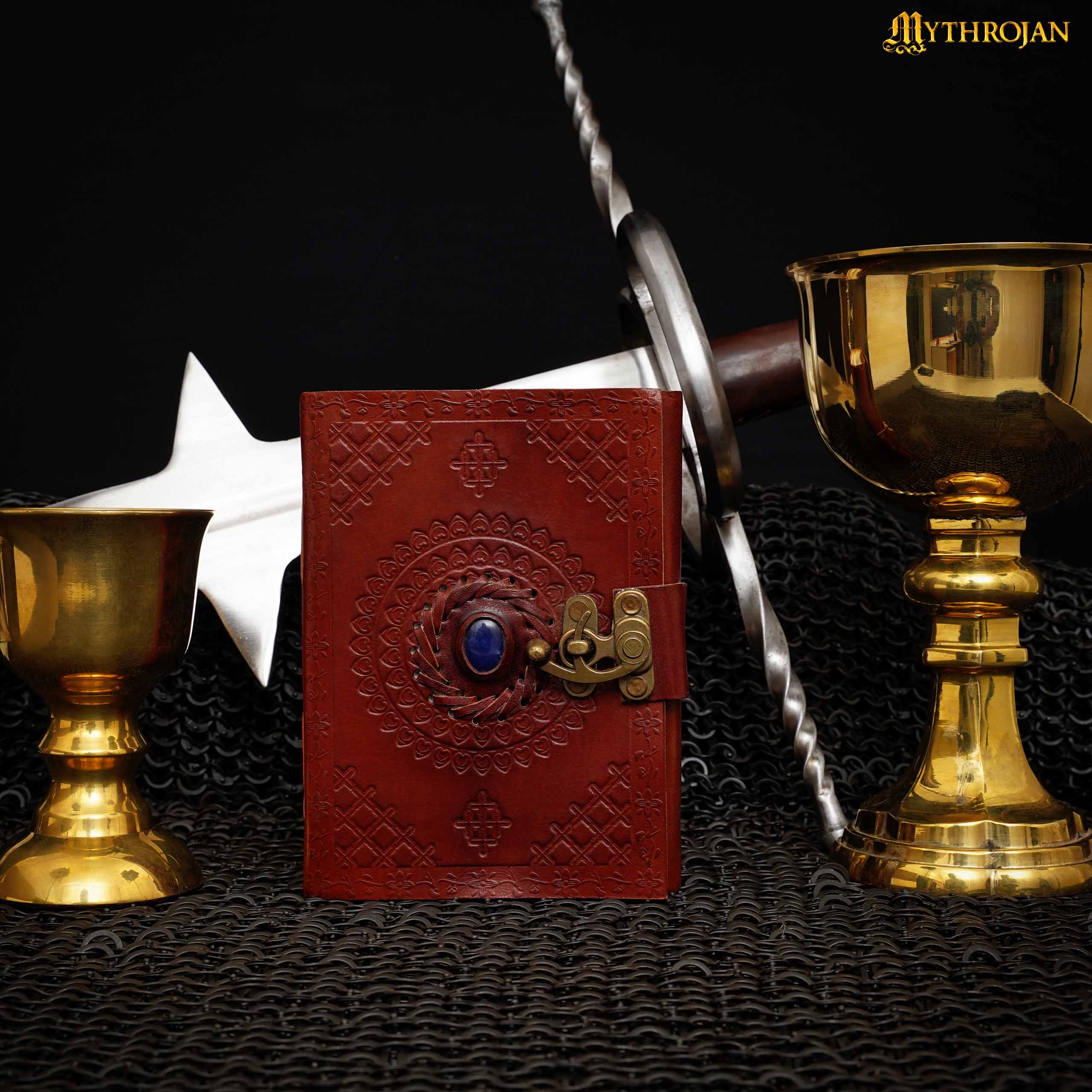 Mythrojan Diario de Cuero Marrón en Relieve Vintage Cuaderno de Escritura - Imagen 2