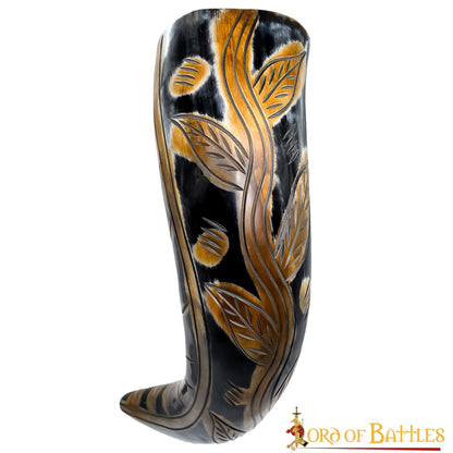 Cuerno para Beber Vikingo Medieval 400 - 500 Ml con Diseños Grabados Cuerno de Buey Auténtico Hecho a Mano - Imagen 2