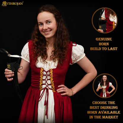 Mythrojan The Elegant Lady Cuerno Vikingo para Beber con Soporte de Cuero Negro Auténtica Taza Vikinga Inspirada en la Edad Media - Acabado Pulido - Imagen 2