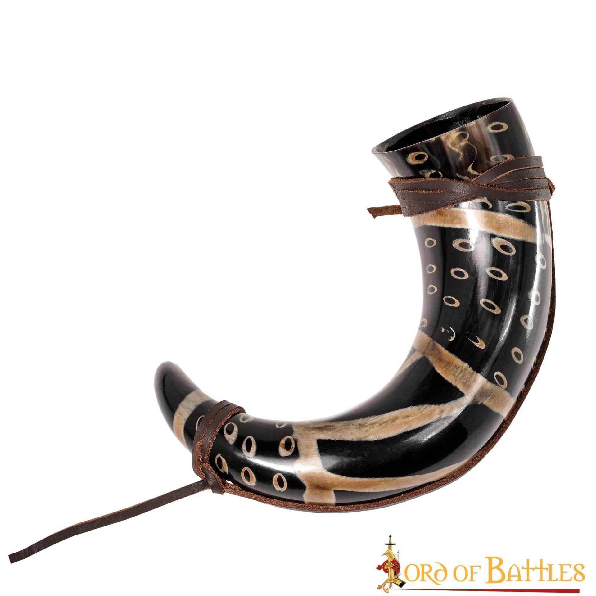 Cuerno Medieval para Beber 400 - 500 Ml con Cuerda de Cuero Hecho a Mano Verdadero Cuerno de Buey - Imagen 2