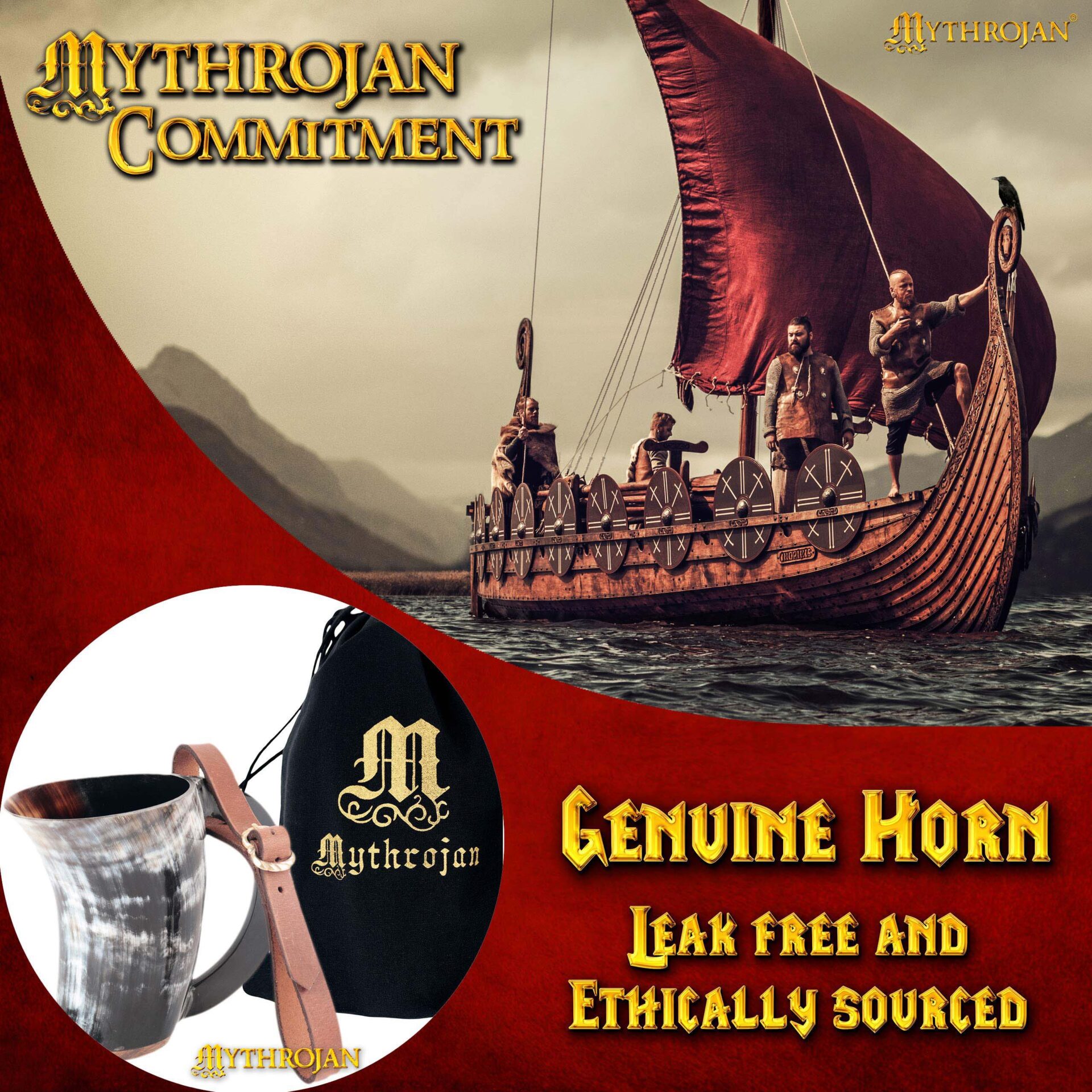 Taza Mythrojan Hot Horn Tankard con Correa de Cuero 300ml - Imagen 2