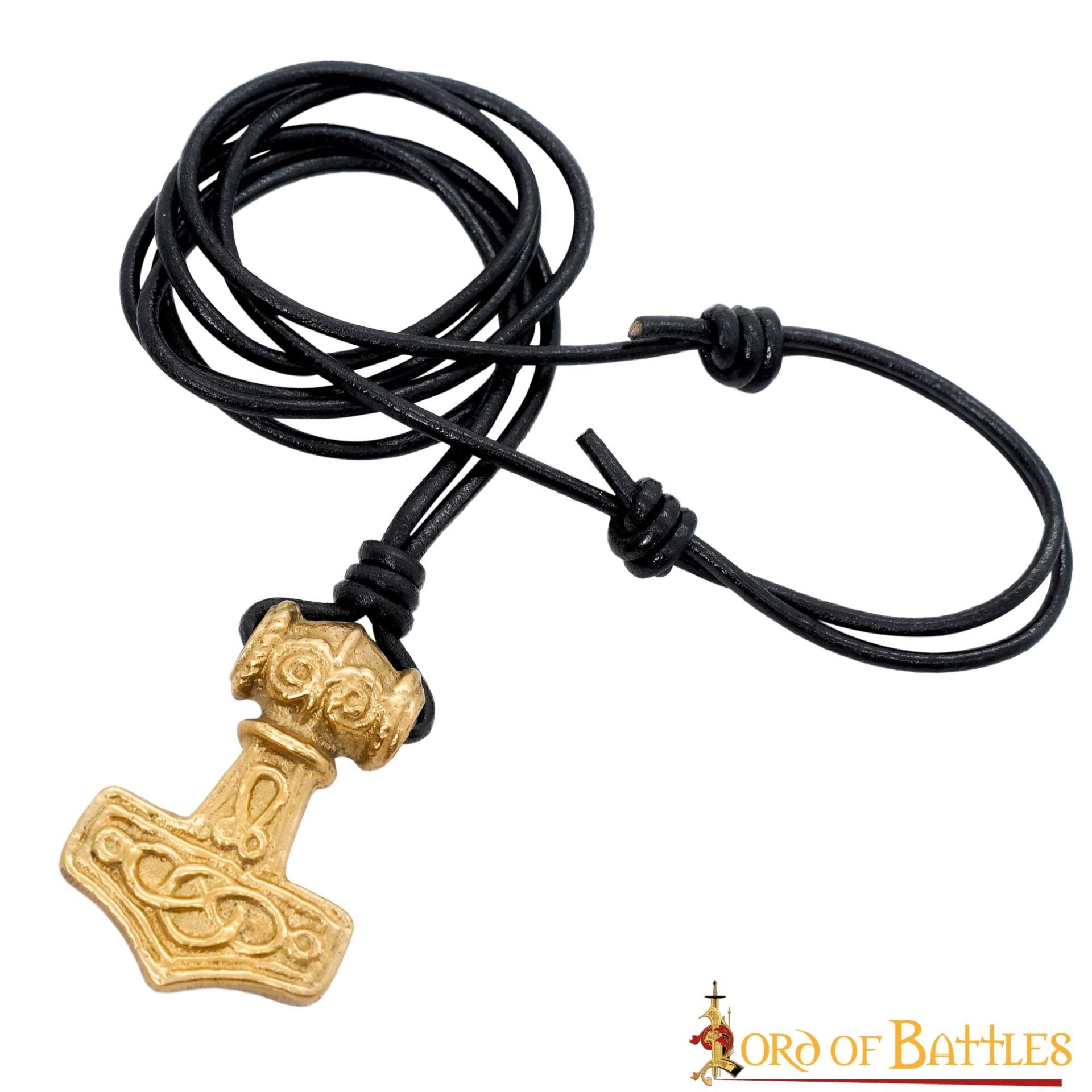 Colgante Mjolnir con Cordón de Cuero - Latón, Martillo de Thor - Imagen 9