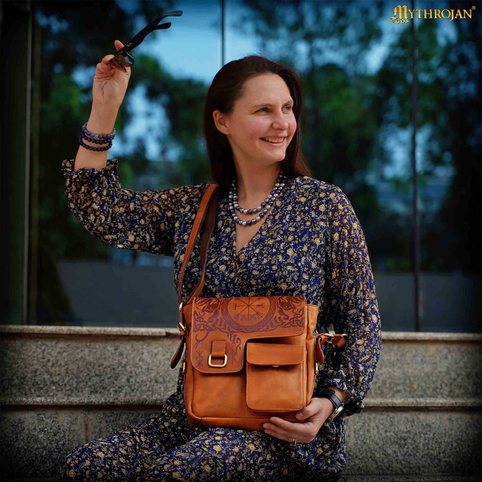 Runa Nórdica de Cuero Messenger Satchel Bag - Viking Rune Cross Body Bag - Imagen 8