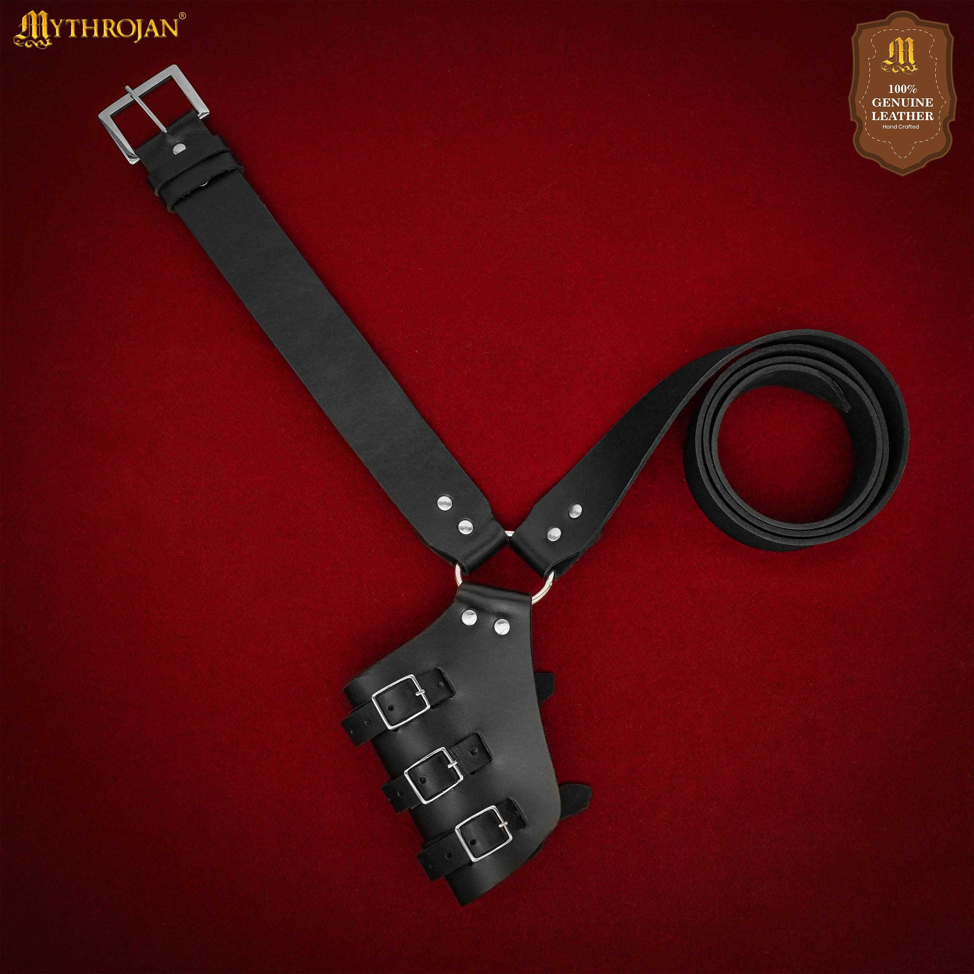 Mythrojan Baldric Cinturón Espada Cuero Funda Daga Medieval : Zurdo - Imagen 2