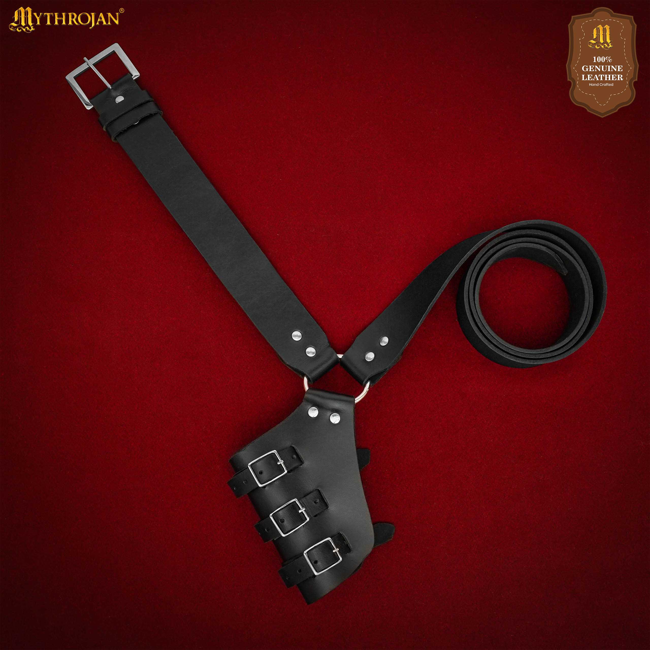 Mythrojan Baldric Cinturón Espada Cuero Funda Daga Medieval : Zurdo - Imagen 2