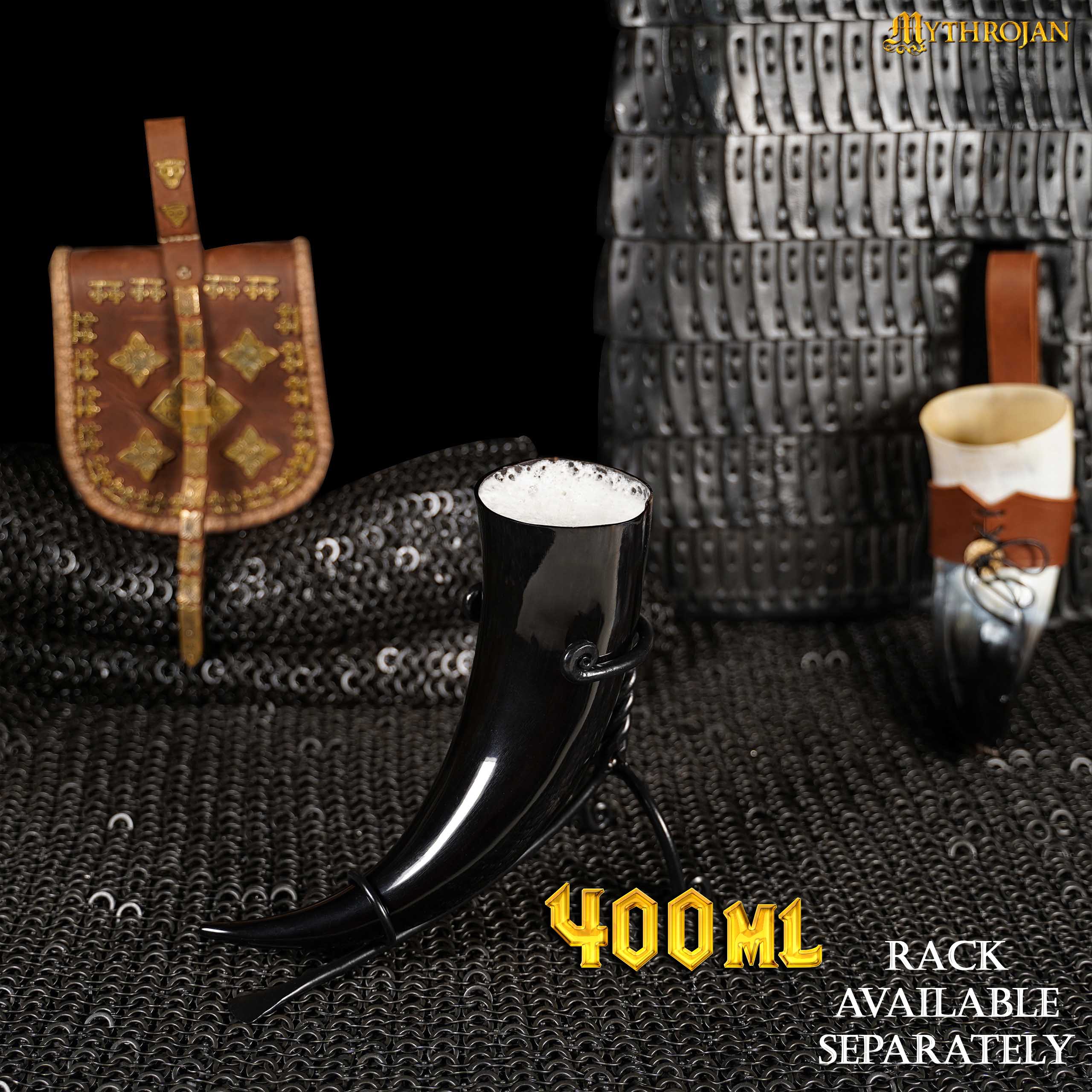 Mythrojan 400 Ml Vikingo Beber Cuerno Vikingo Vino/taza de Cabeza - Imagen 2