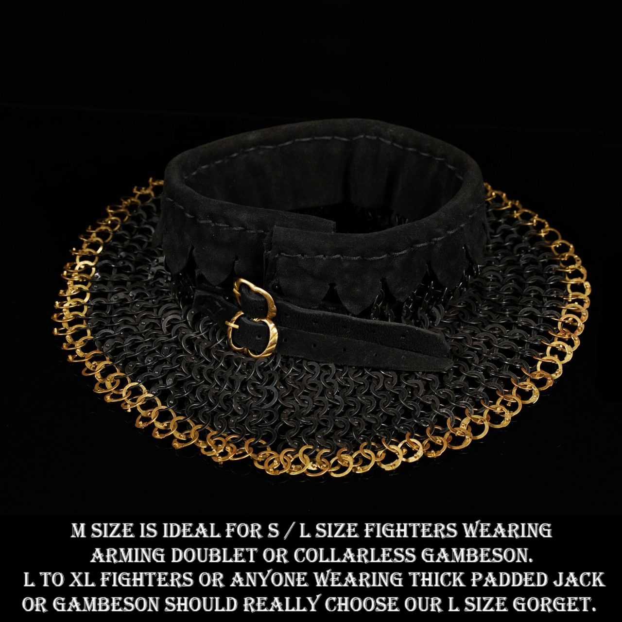 Chainmail Standard "the Black Knight Gorget" - 9mm Flat Ring Round Rivets With Sturdy Red Padded Lining And Solid Brass Closing System - Mild Steel - Ideal For Stage Combat & Reenactments - Padded Lining - Imagen 9