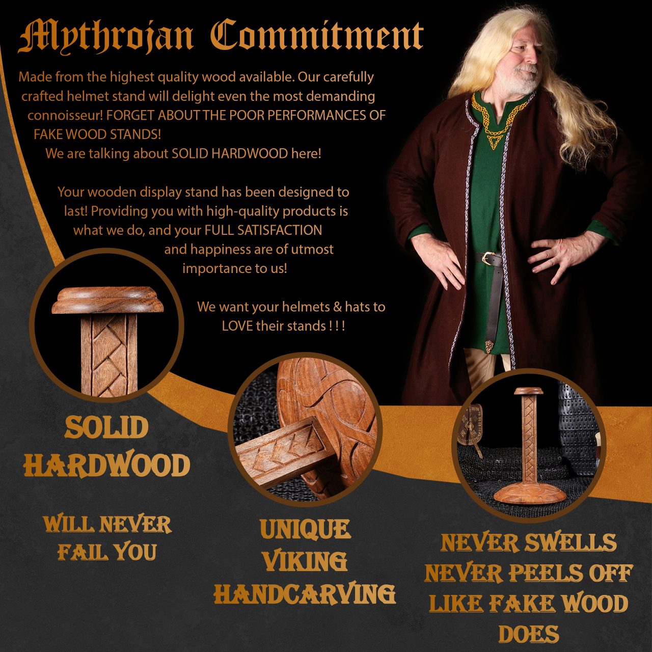 Soporte de Casco de Madera Mythrojan : Altura : 15". - Imagen 3