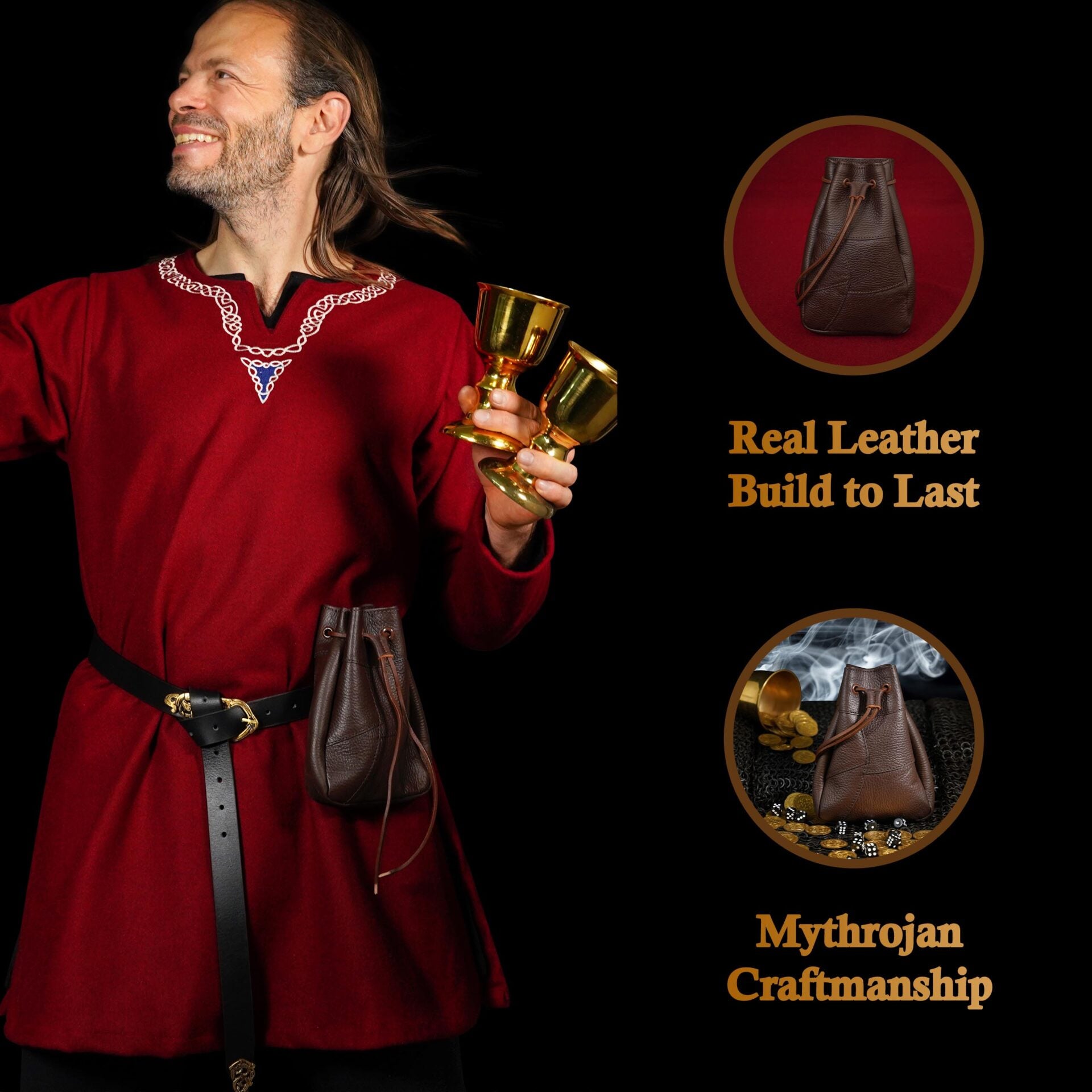 Bolsa Medieval con Cordón Mythrojan, Marrón, 7"×5". - Imagen 2