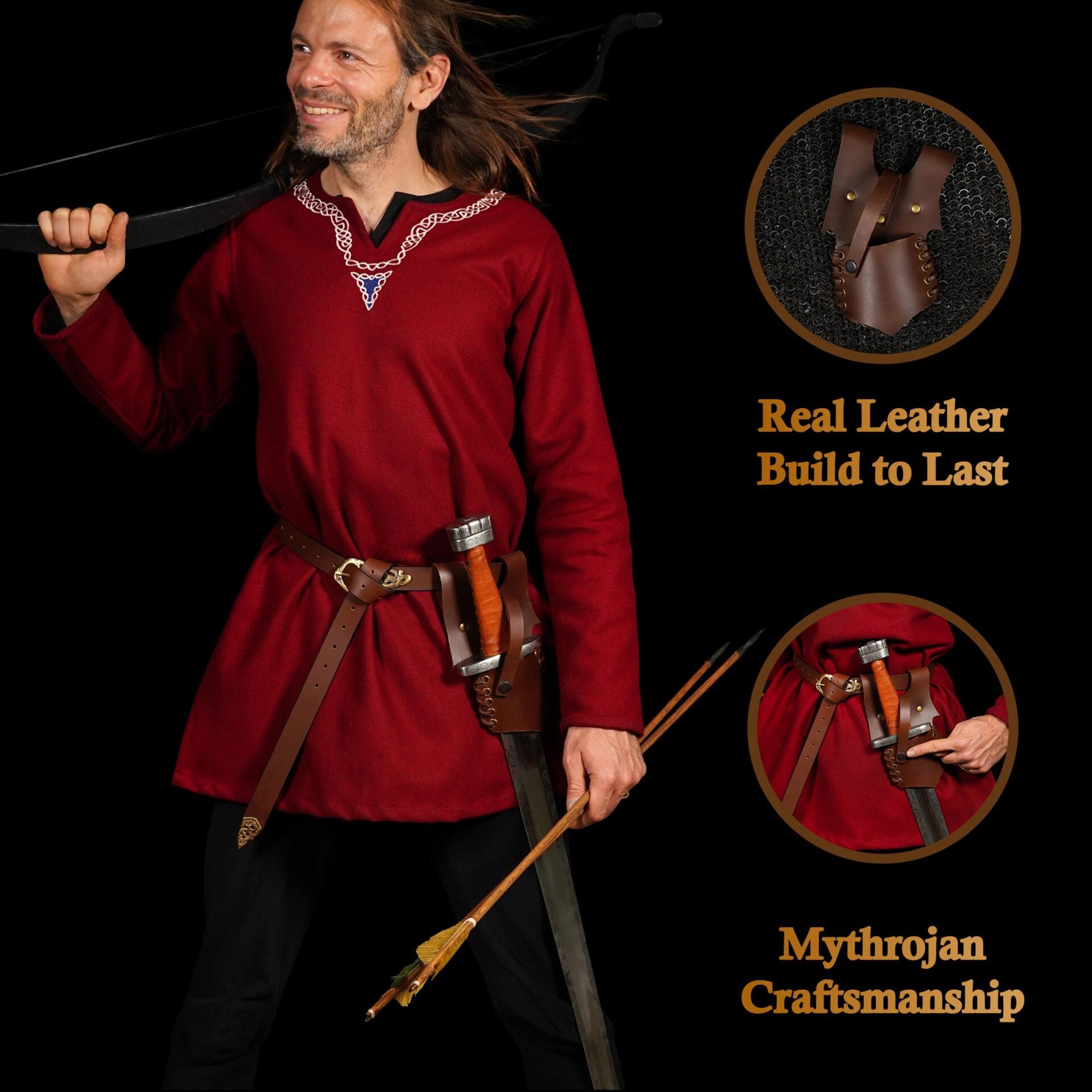 Mythrojan Medieval Renacimiento Cuero Rh Espada Rana Larp Disfraz de Espada Rana Porta Espada Rapier Caballero Cinturón Rana Daga de Cuero Funda Espada Pirata - Imagen 2