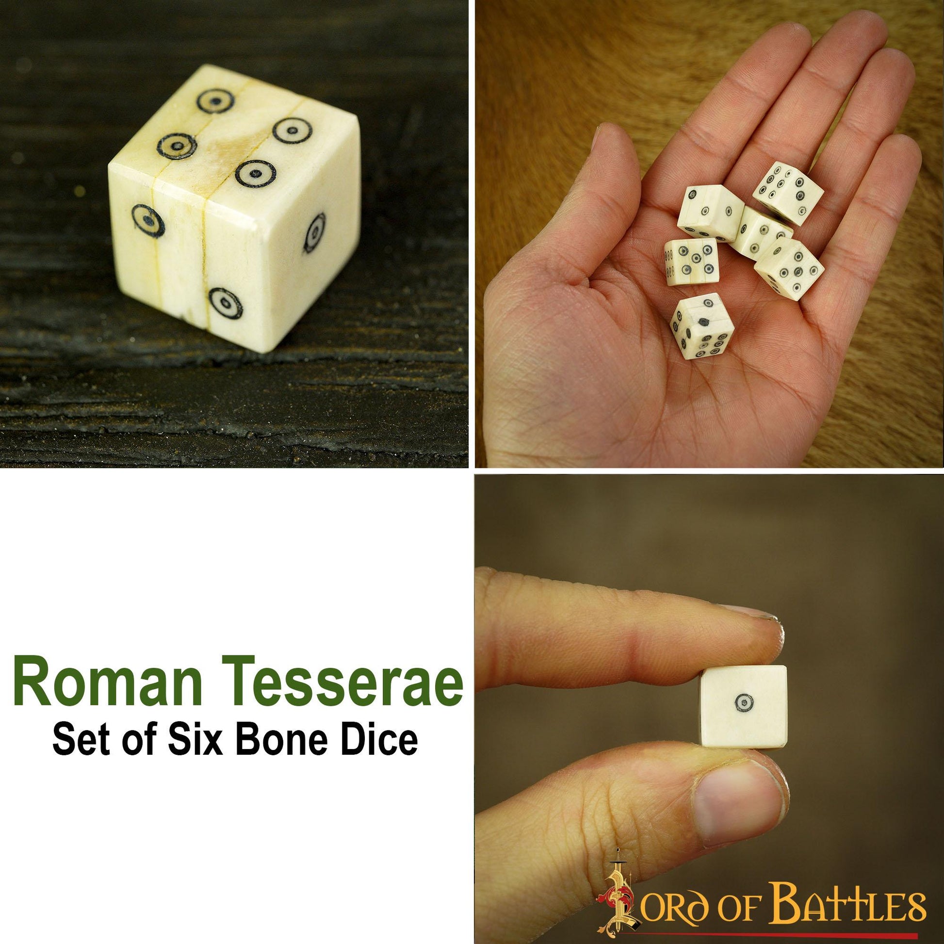 Dados Romanos de Hueso con Teselas - Juego de 6 Dados en Espiral Hechos a Mano (hueso Pulido) - Imagen 13