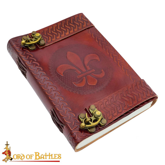 Diario Medieval Fleur de Lys Diario de Cuero Auténtico con Páginas Hechas a Mano - Imagen 1