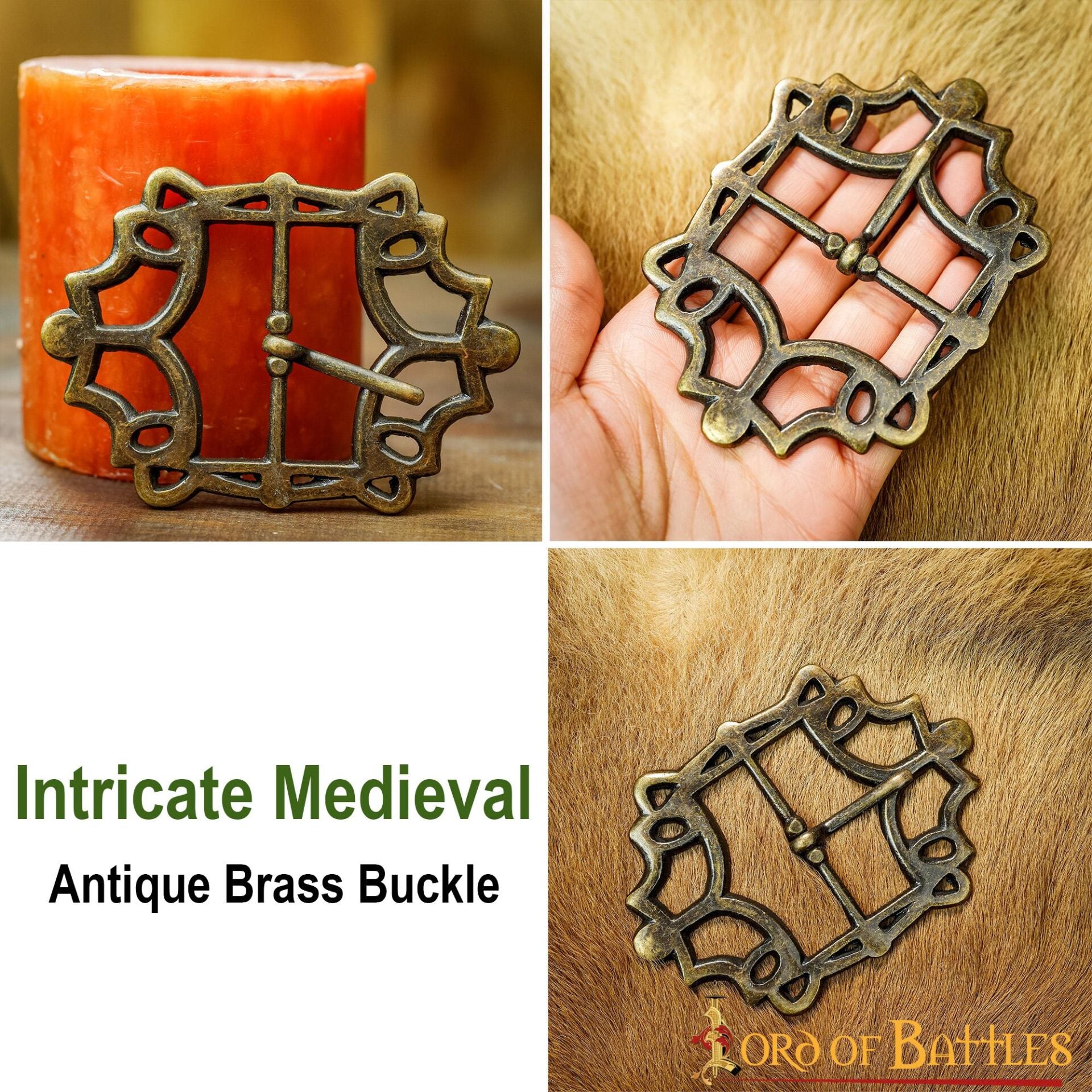 Cinturón Medieval de Latón Hebilla Gótica - Acabado Latón Antiguo - Imagen 12