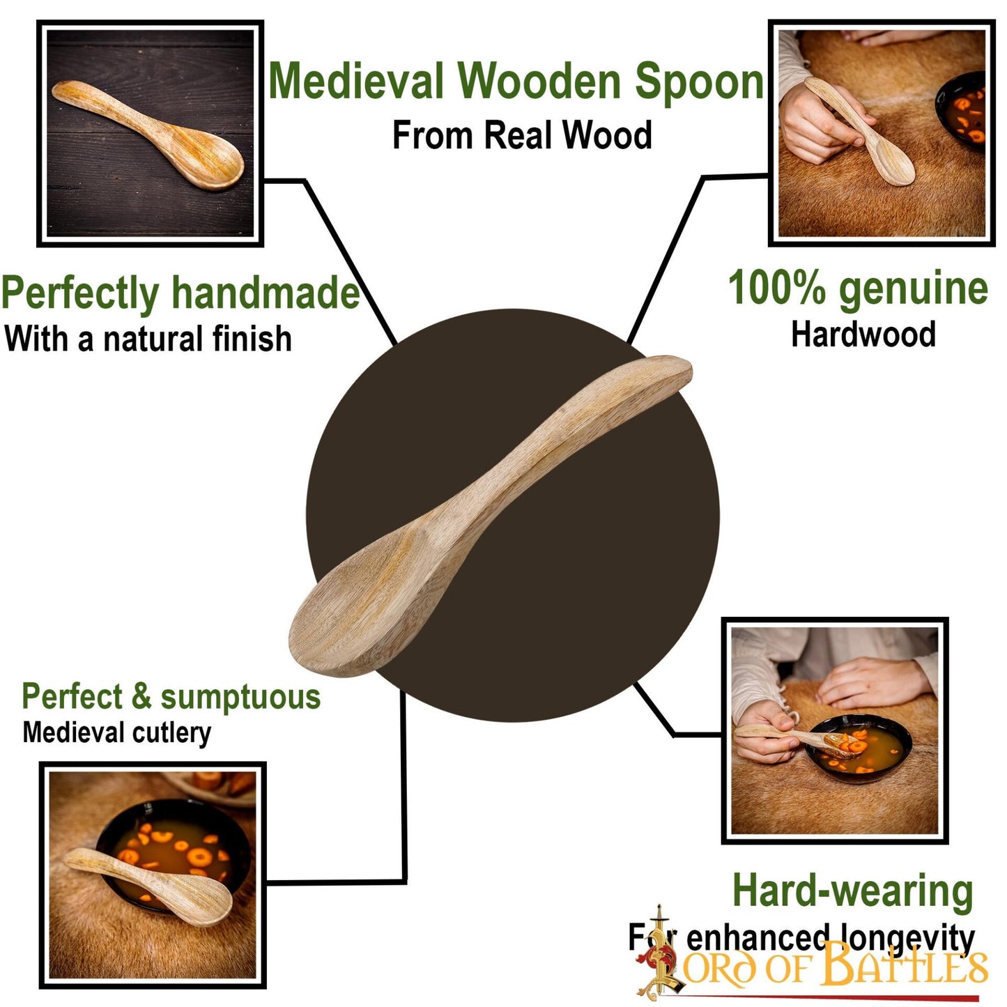 Cuchara Medieval Funcional de Madera Hecha a Mano con Madera Auténtica - Imagen 4