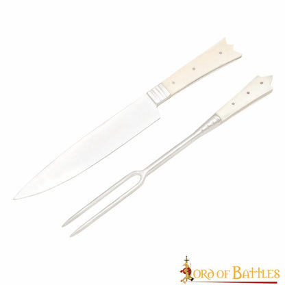 Cubertería Medieval Cuchillo y Tenedor Acero Inoxidable con Mango de Hueso - Imagen 3