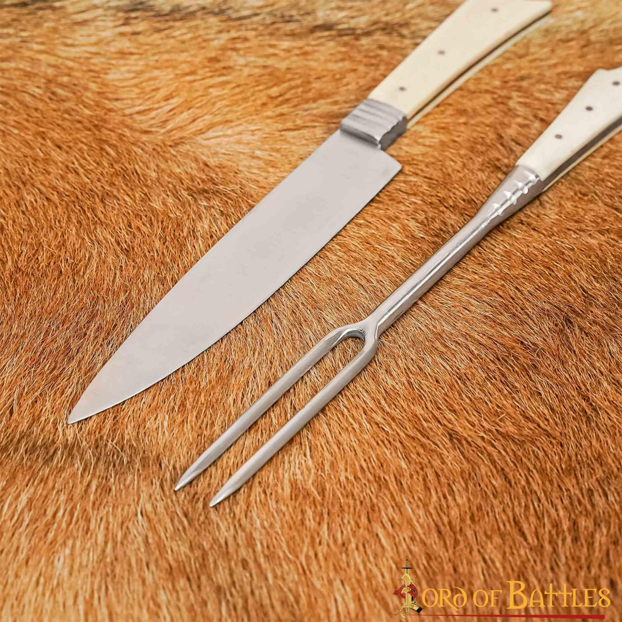 Cubertería Medieval Cuchillo y Tenedor Acero Inoxidable con Mango de Hueso - Imagen 7