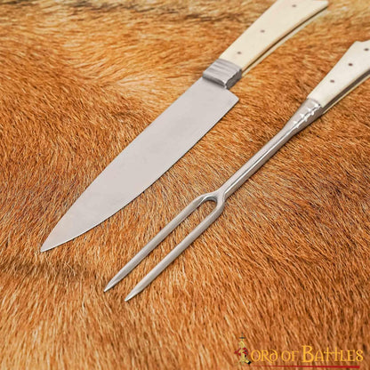 Cubertería Medieval Cuchillo y Tenedor Acero Inoxidable con Mango de Hueso - Imagen 7