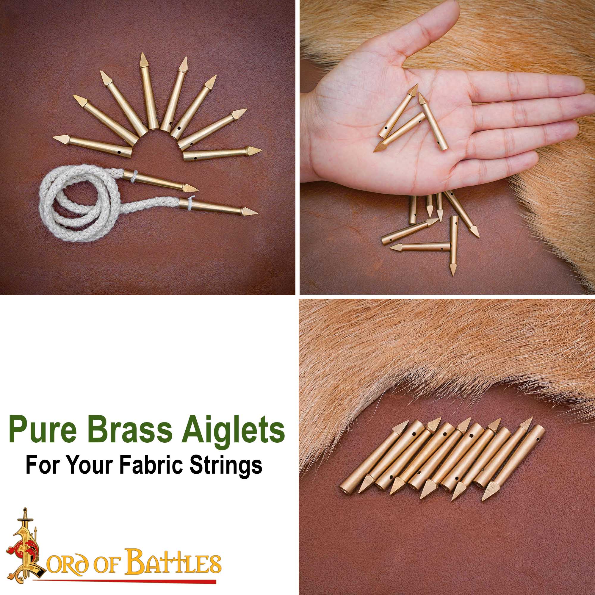 Aiglets Medievales de Latón - Juego de 10 Puntas de Lazo de Tela - Imagen 8