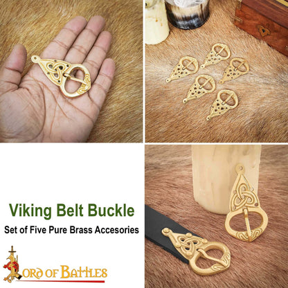 Hebilla de Cinturón Vikinga con Placa Posterior Nudos Celtas Latón Puro Juego de 5 - Imagen 8