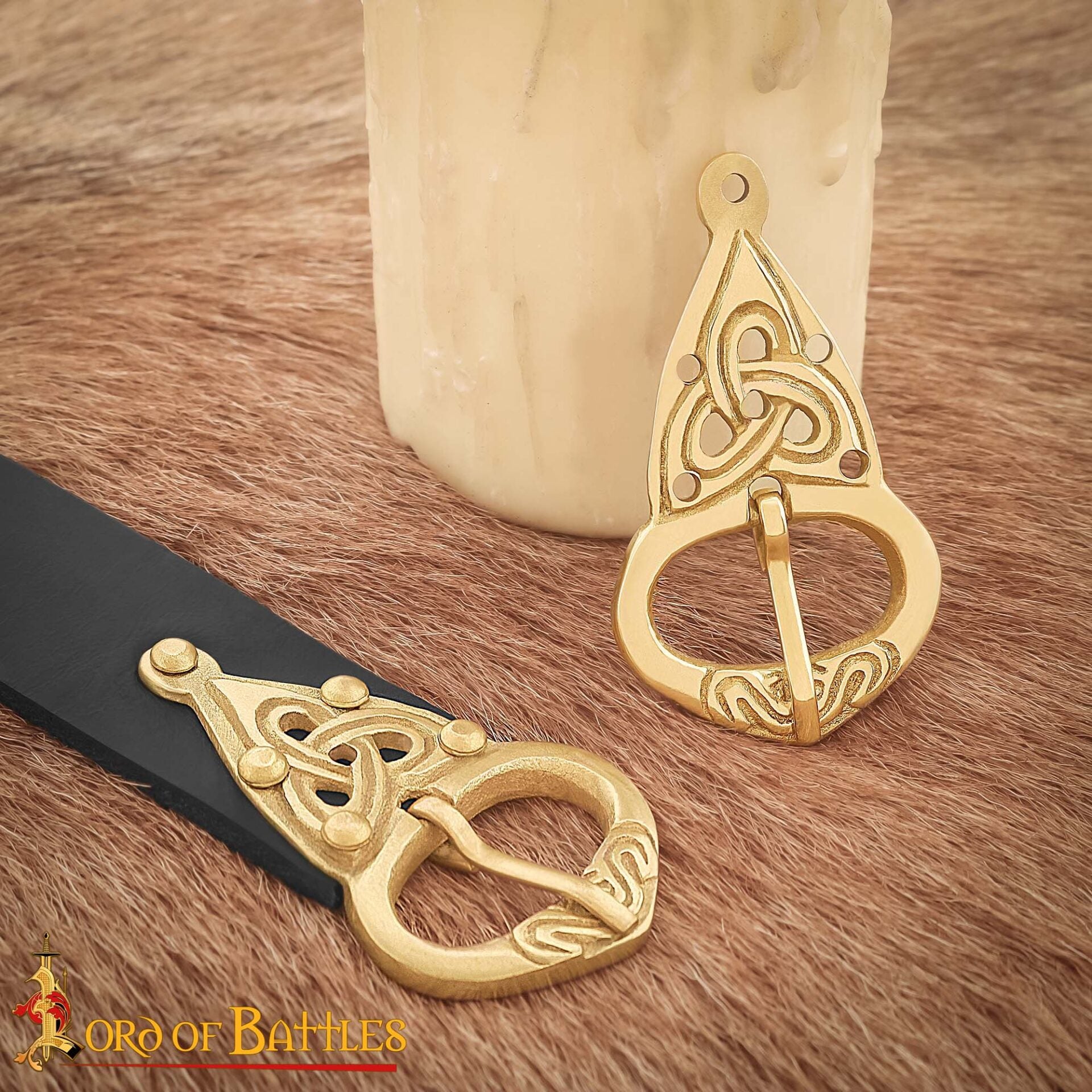 Hebilla de Cinturón Vikinga con Placa Posterior Nudos Celtas Latón Puro Juego de 5 - Imagen 5