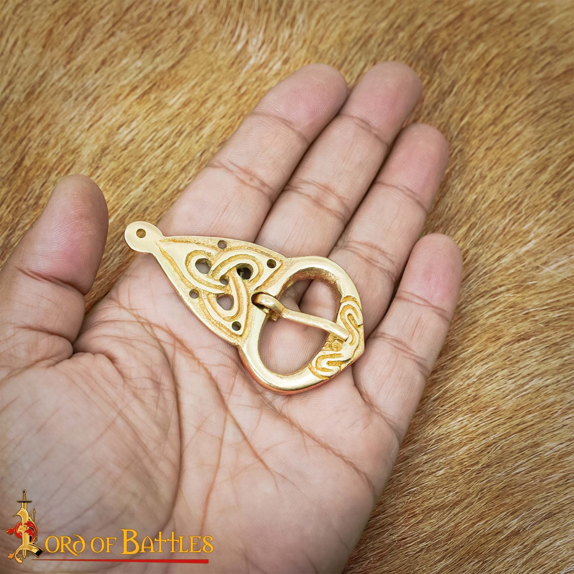 Hebilla de Cinturón Vikinga con Placa Posterior Nudos Celtas Latón Puro - Imagen 8