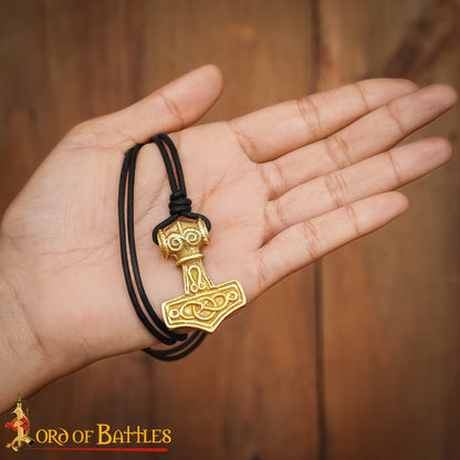 Colgante Mjolnir con Cordón de Cuero - Latón, Martillo de Thor - Imagen 17