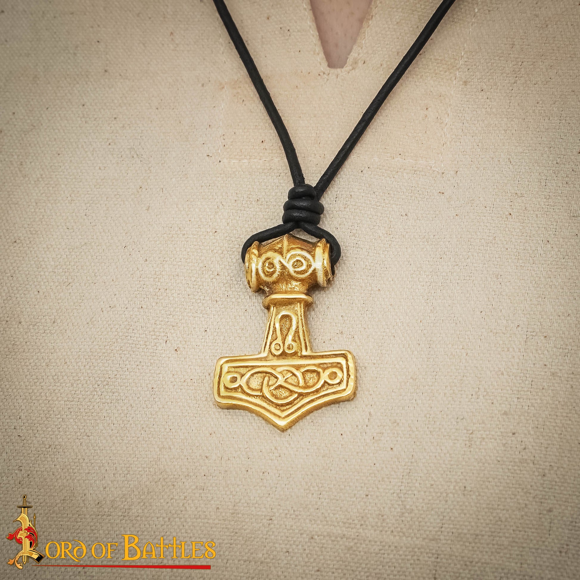 Colgante Mjolnir con Cordón de Cuero - Latón, Martillo de Thor - Imagen 18