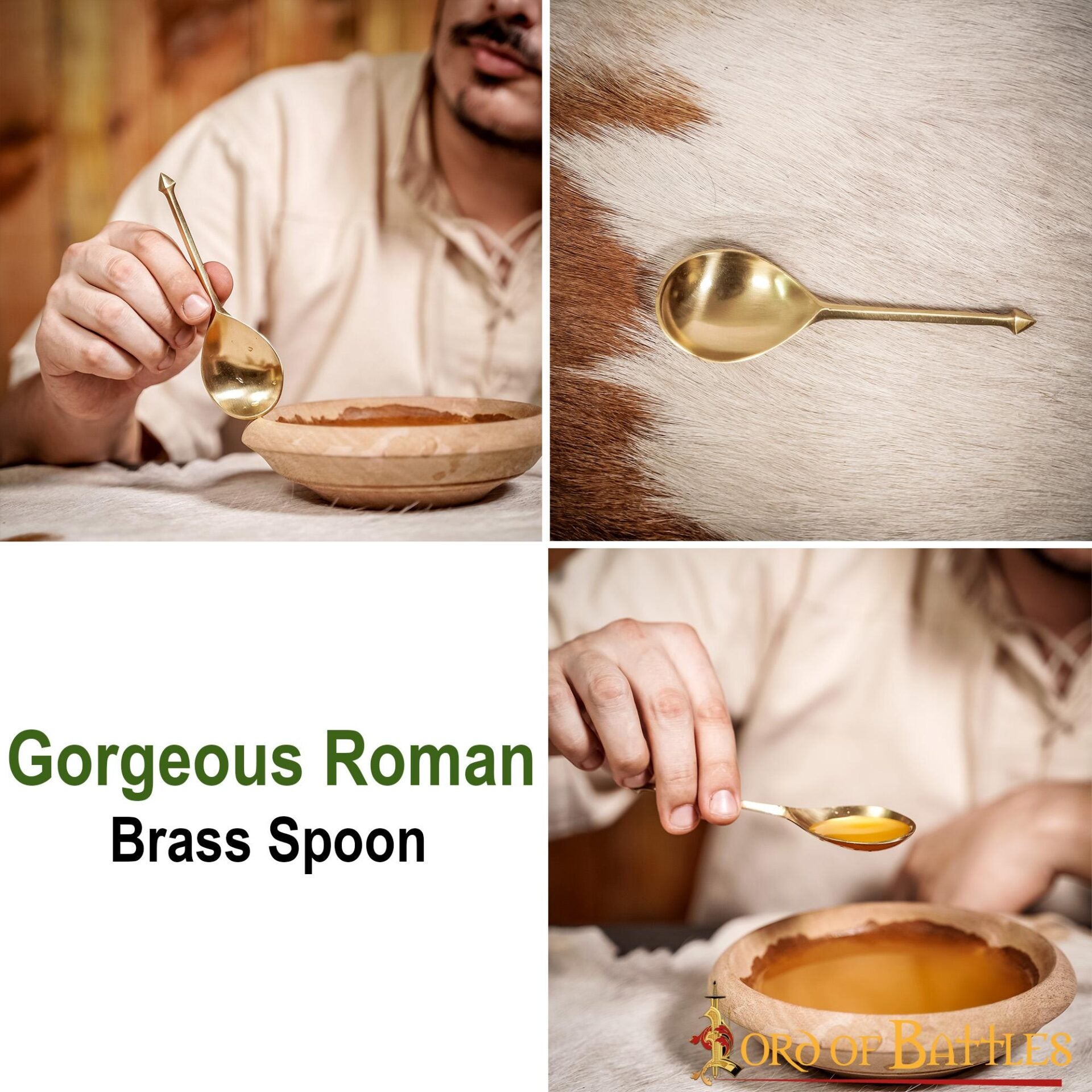 Cuchara Romana Cubertería Funcional de Latón Macizo Puro Juego de Dos Piezas - Imagen 5