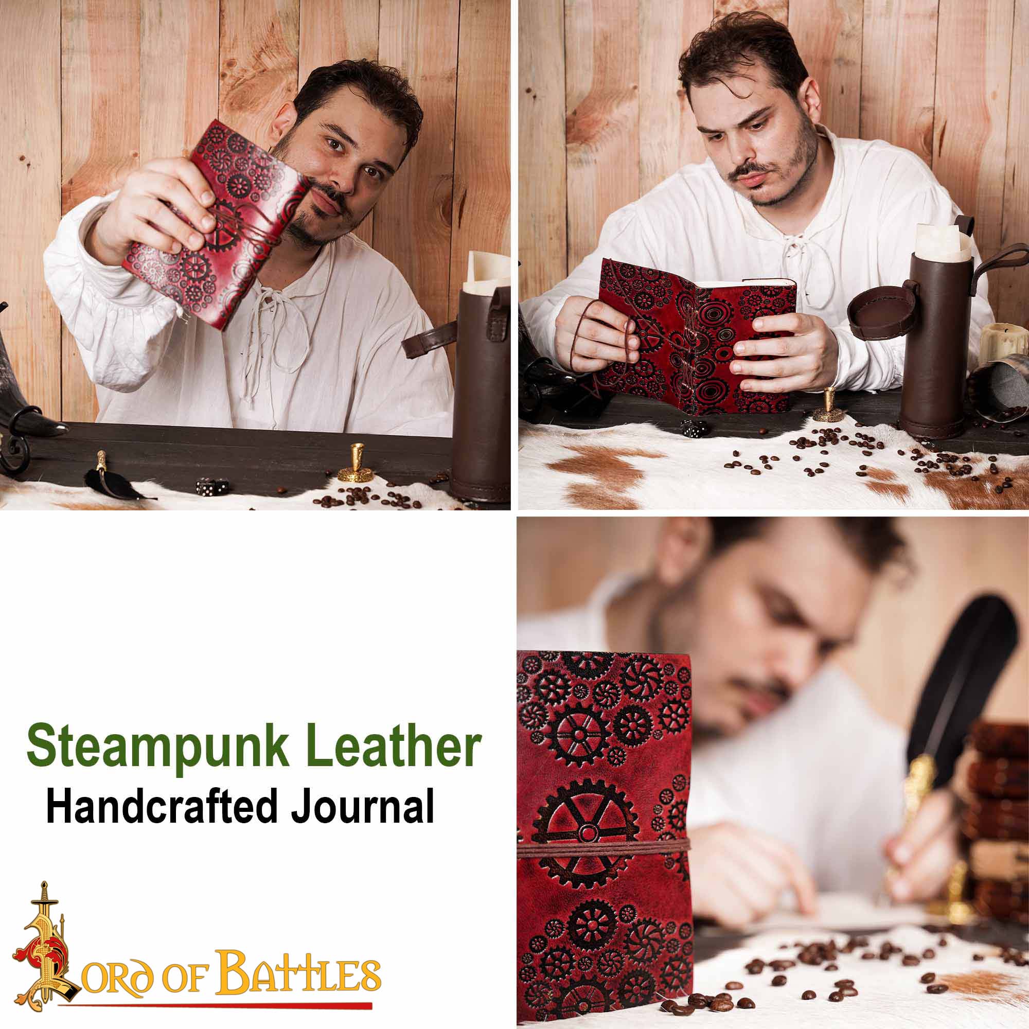 Steampunk Journal Agenda de Piel Auténtica Hecha a Mano - Imagen 4