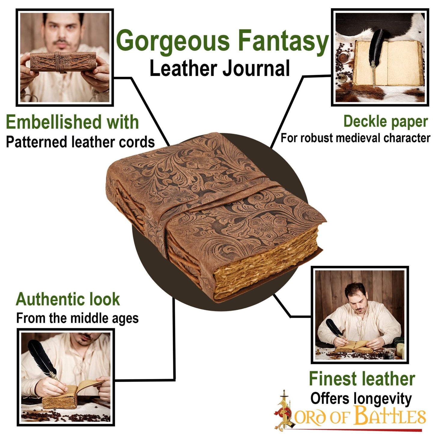 Diario Medieval Diario Vintage de Cuero Hecho a Mano - Imagen 4