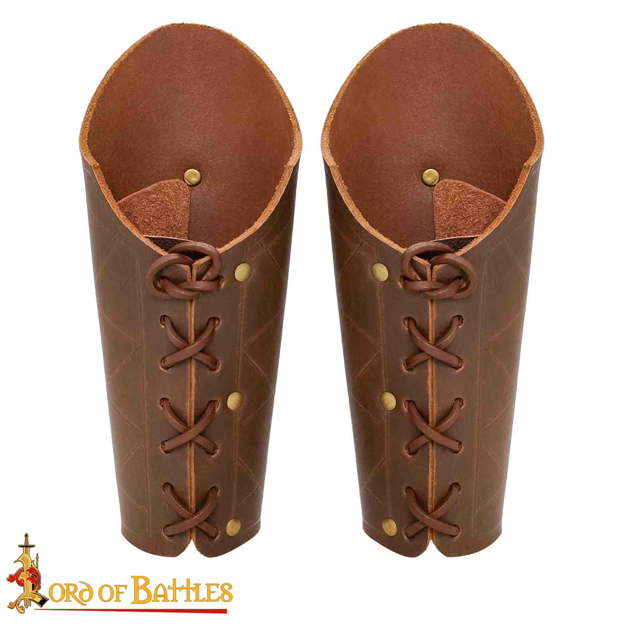 Brazales Medievales de Cuero Auténtico Hechos a Mano, Marrón - Imagen 2