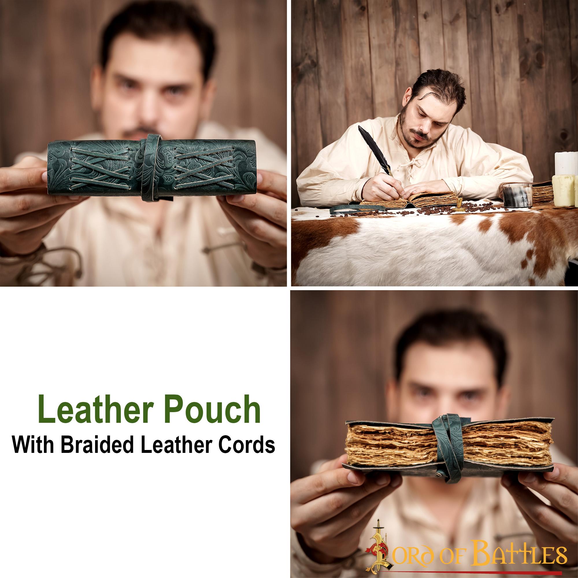 Diario Medieval de Cuero con Papel Antiguo -verde - Diario Hecho a Mano - Imagen 13