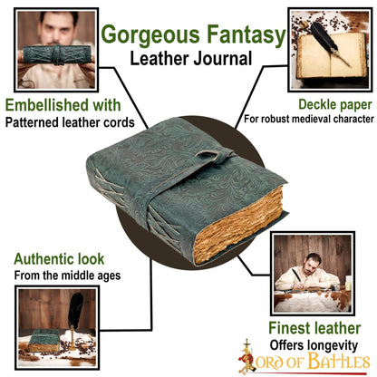 Diario Medieval de Cuero con Papel Antiguo -verde - Diario Hecho a Mano - Imagen 12