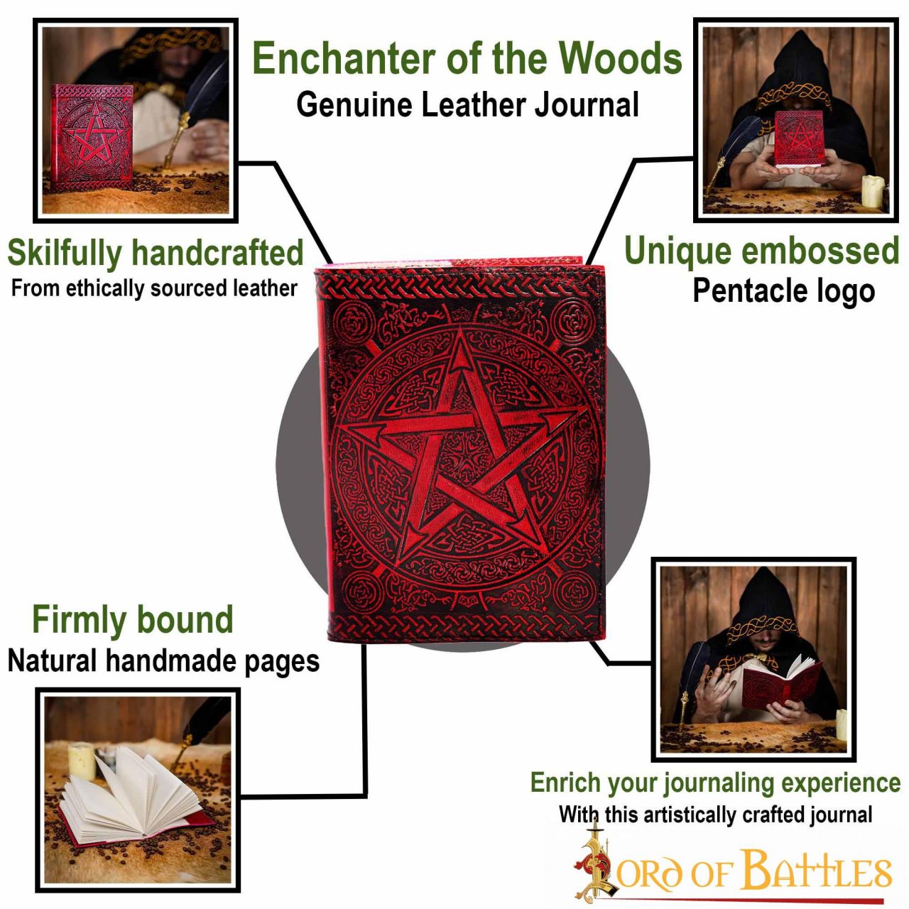 Diario Medieval Pentáculo Hecho a Mano Diario de Piel Auténtica - Imagen 4