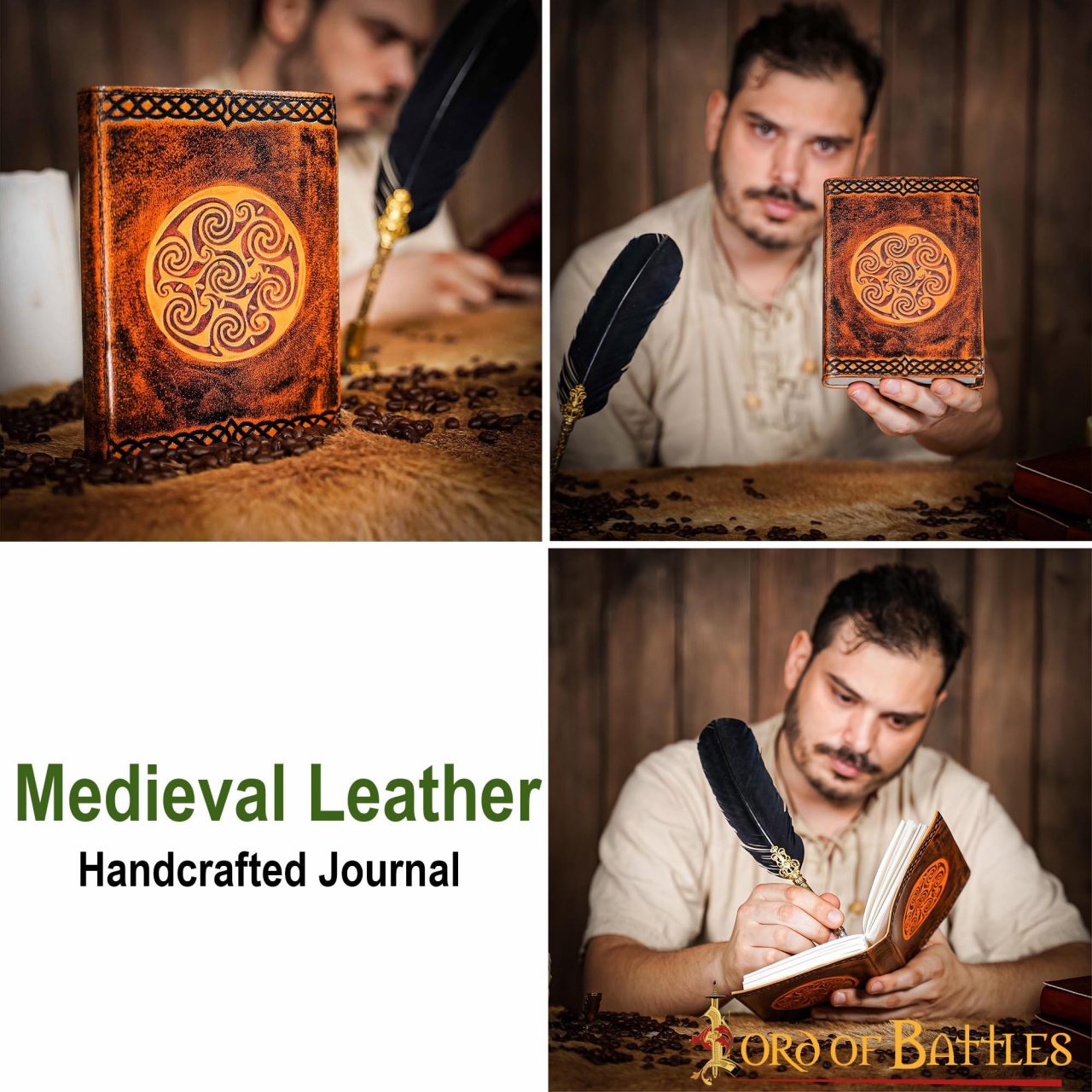 Diario Medieval de Piel Auténtica Hecho a Mano con Diseño Celta en Espiral - Imagen 4