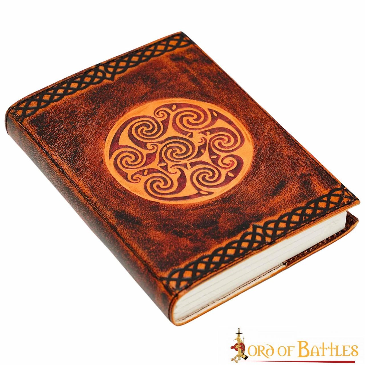 Diario Medieval de Piel Auténtica Hecho a Mano con Diseño Celta en Espiral - Imagen 1