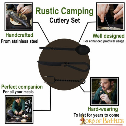 Juego de Cubiertos Rústicos de Acero Inoxidable Funcionales para Campamento - Imagen 4