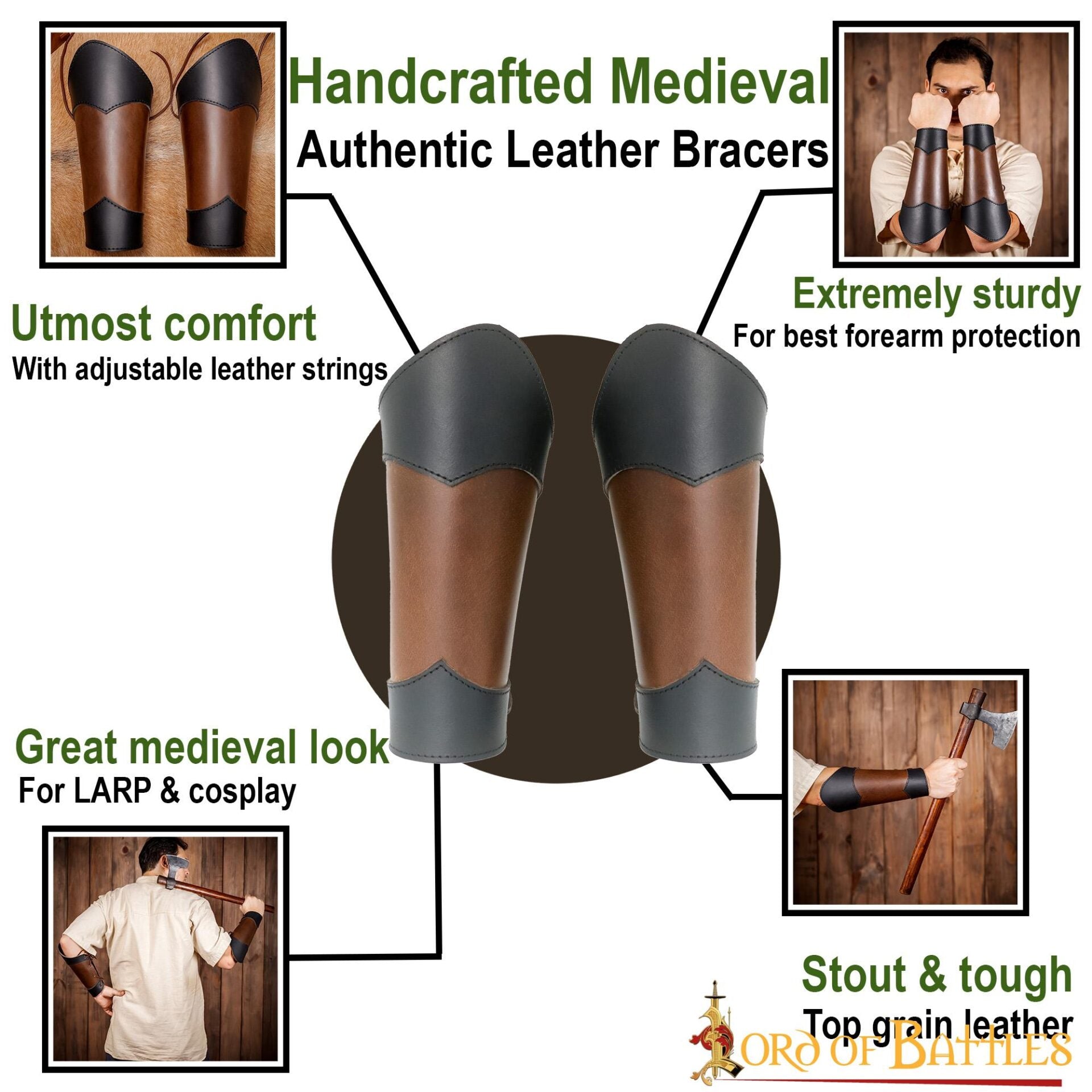 Brazaletes de Cuero Estilo Élfico Hechos a Mano - Par de Guardabrazos Marrón Auténtico - Imagen 12