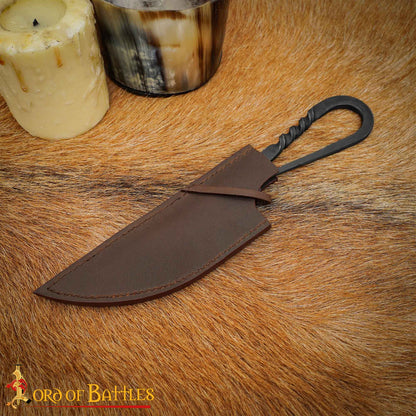 Auténtico Cuchillo Vikingo de Hierro Forjado a Mano - Mango Retorcido con Vaina de Cuero Auténtico - Imagen 16