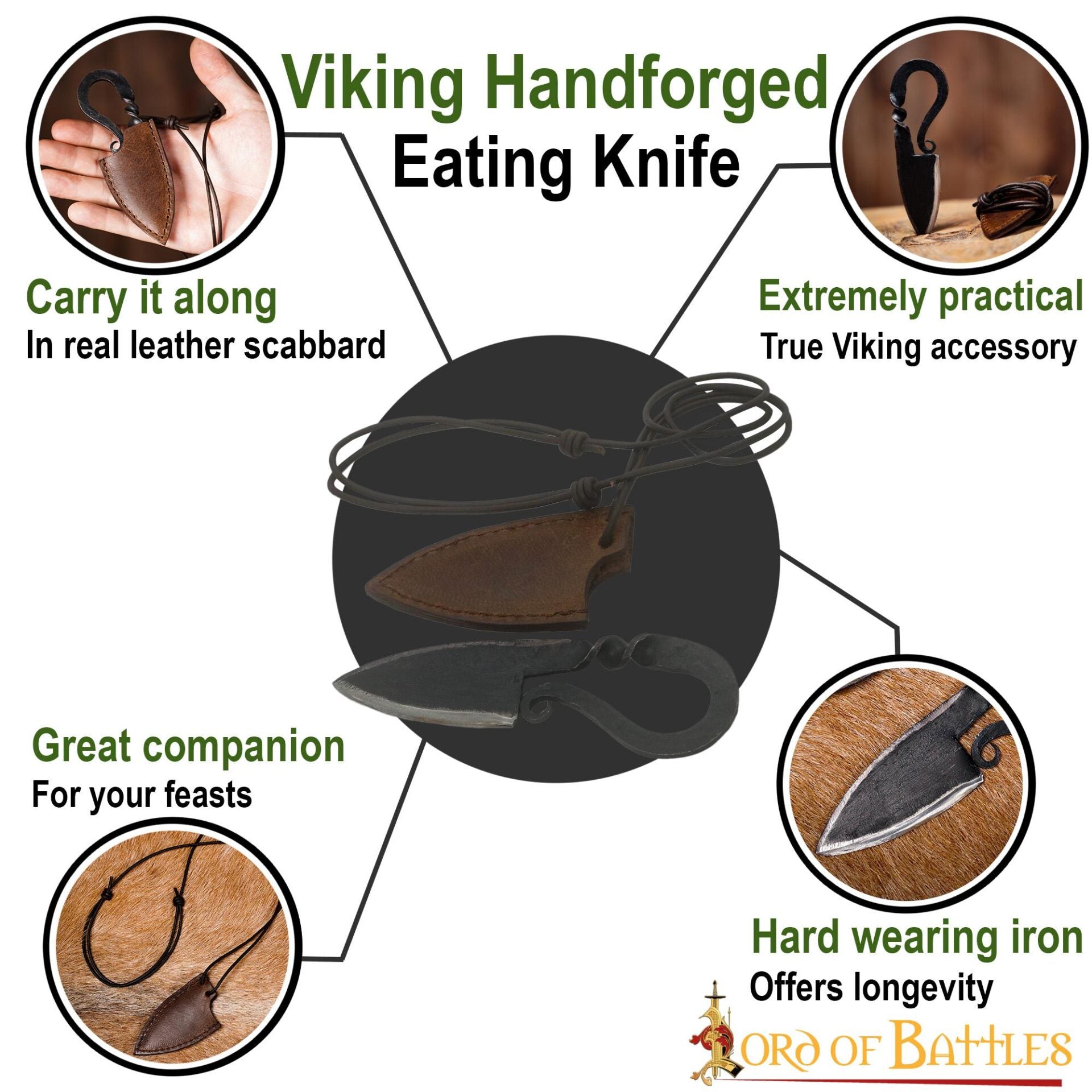 Cuchillo Vikingo de Hierro Forjado a Mano con Funda de Cuero Auténtico - Imagen 4
