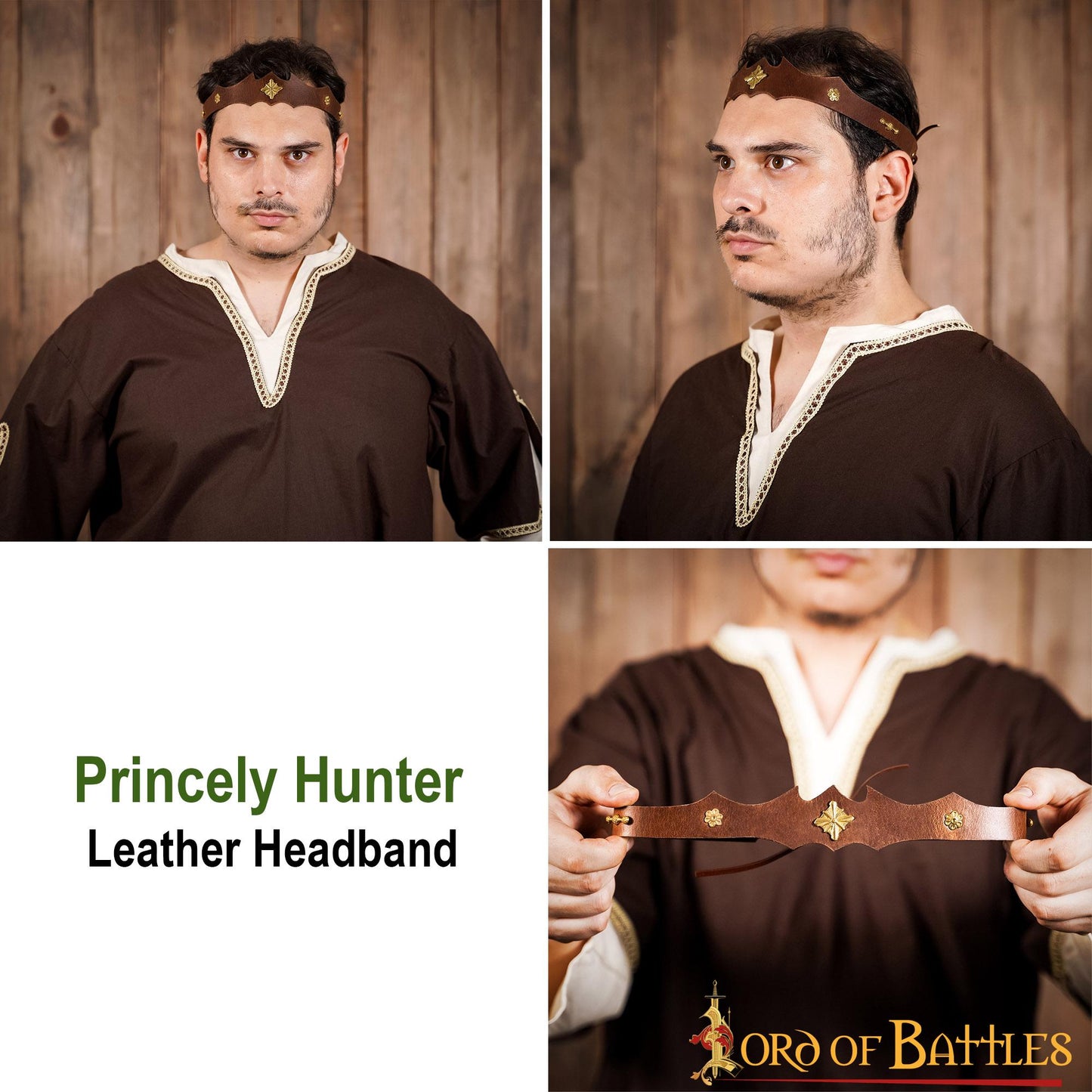 Diadema de Cuero de Cazador Principesco con Monturas de Latón Puro - Imagen 8