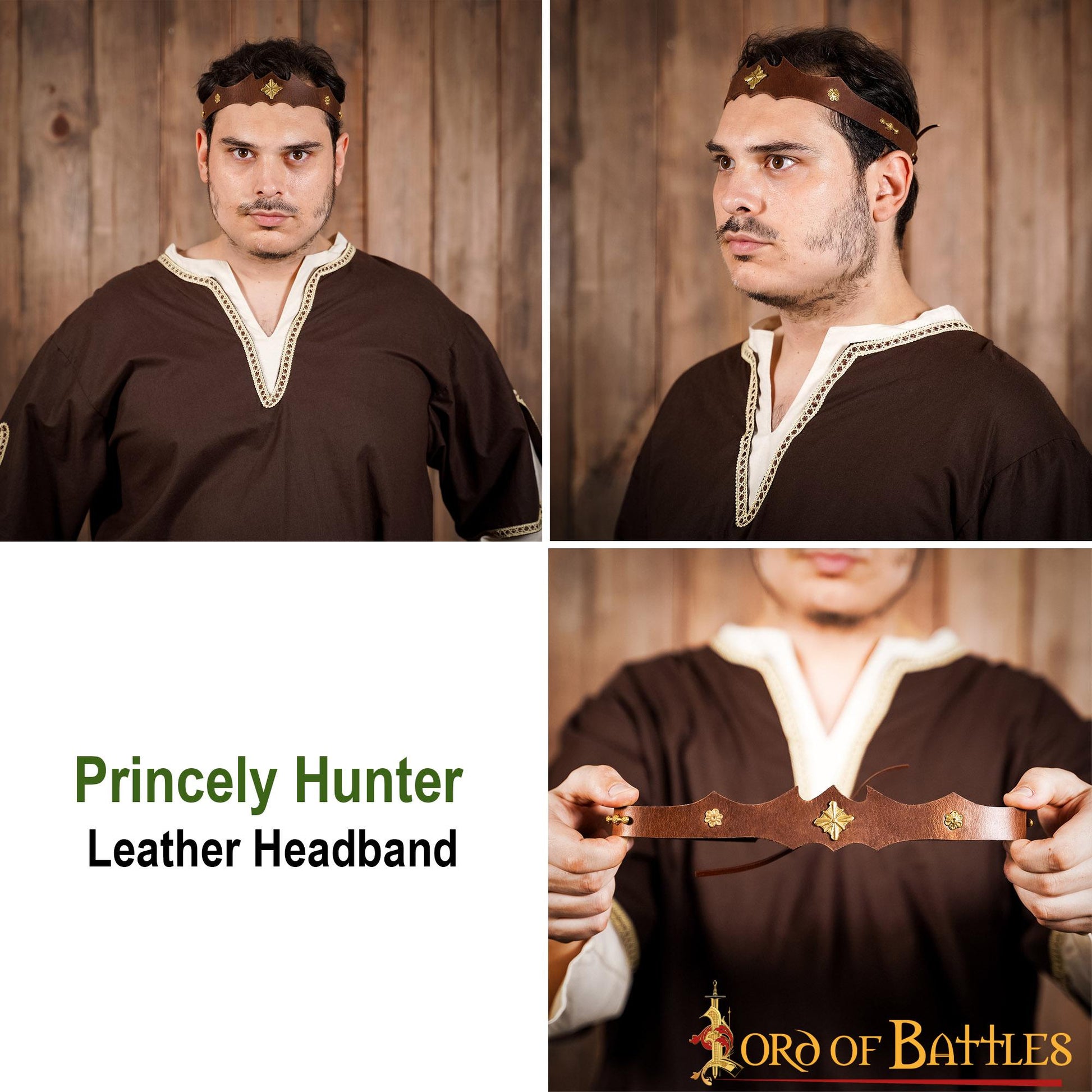 Diadema de Cuero de Cazador Principesco con Monturas de Latón Puro - Imagen 8
