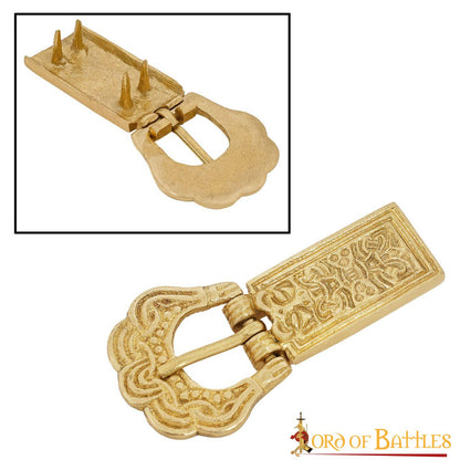 Hebilla Medieval de Latón para Cinturón - Accesorio Histórico Grabado - Latón Macizo - Imagen 9