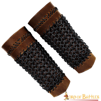 Brazales de Cuero Marrón y Cota de Malla - Guardabrazos Artesanales - Par de Brazaletes Protectores Medievales - Imagen 13
